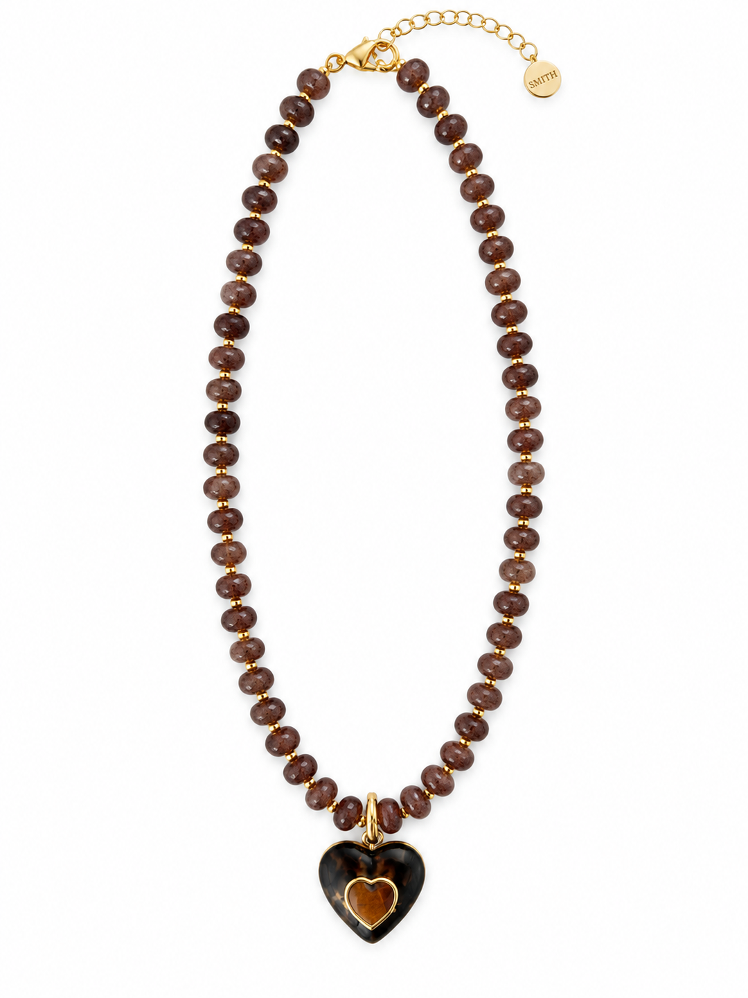 Heart Beaded Necklace - brown