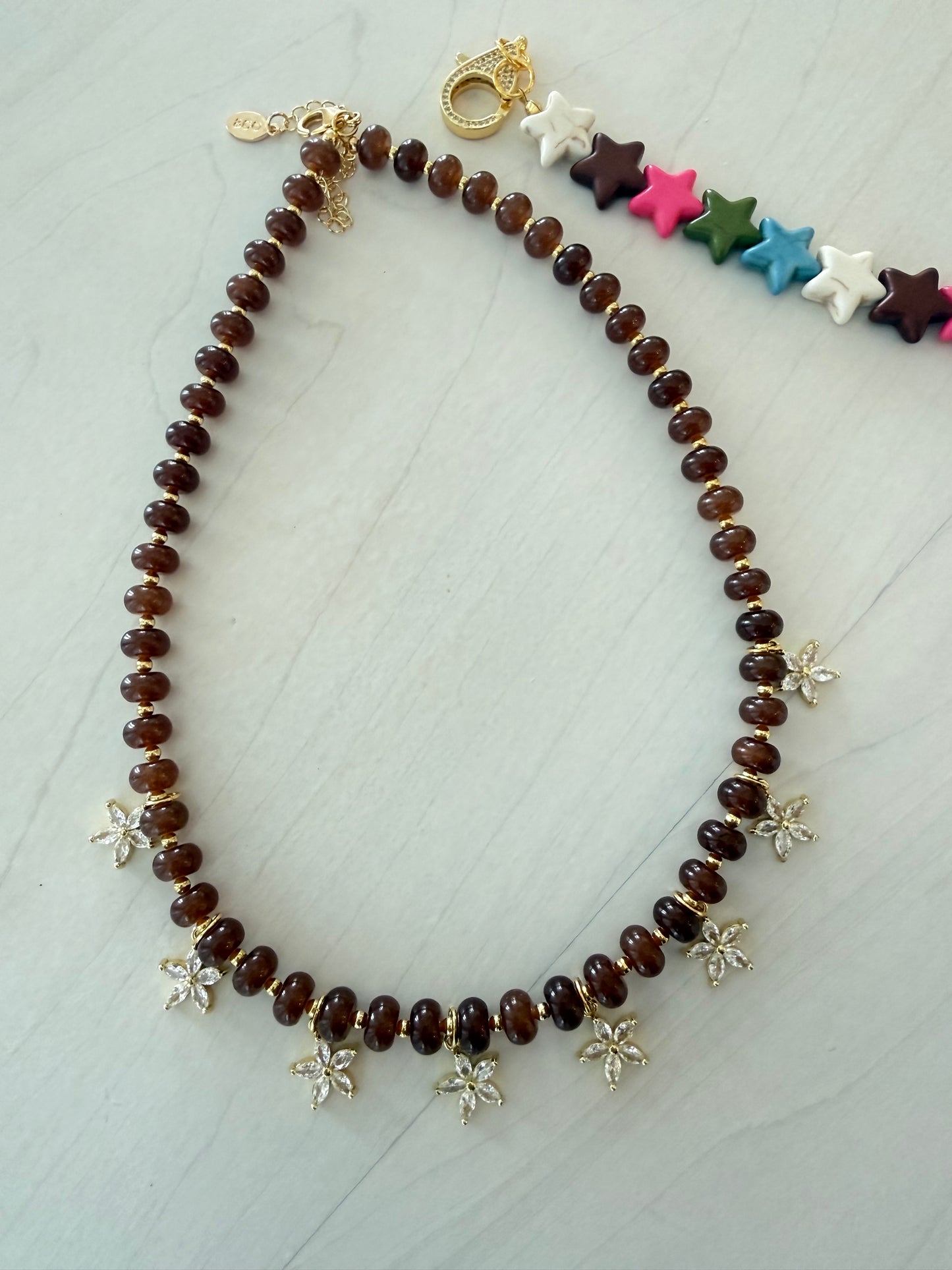 Beaded Bloom Necklace - Brown