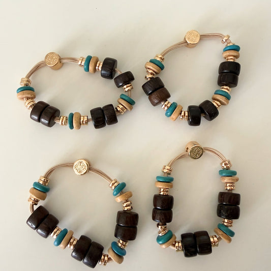 Wooden Hair Tie Set - Cream / Blue