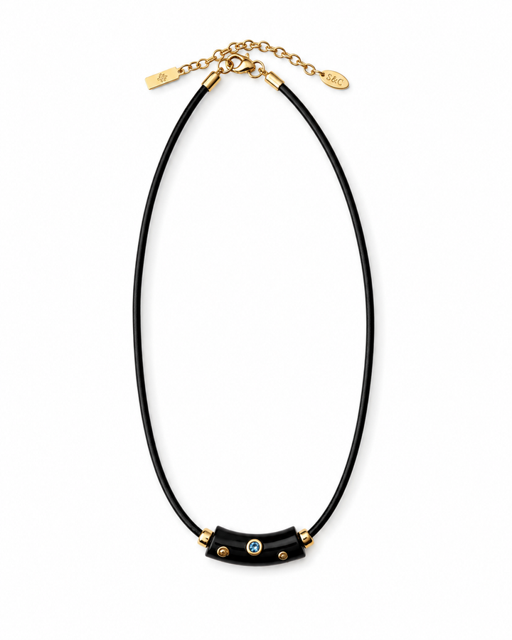 Leather Cord Bar Necklace - Black