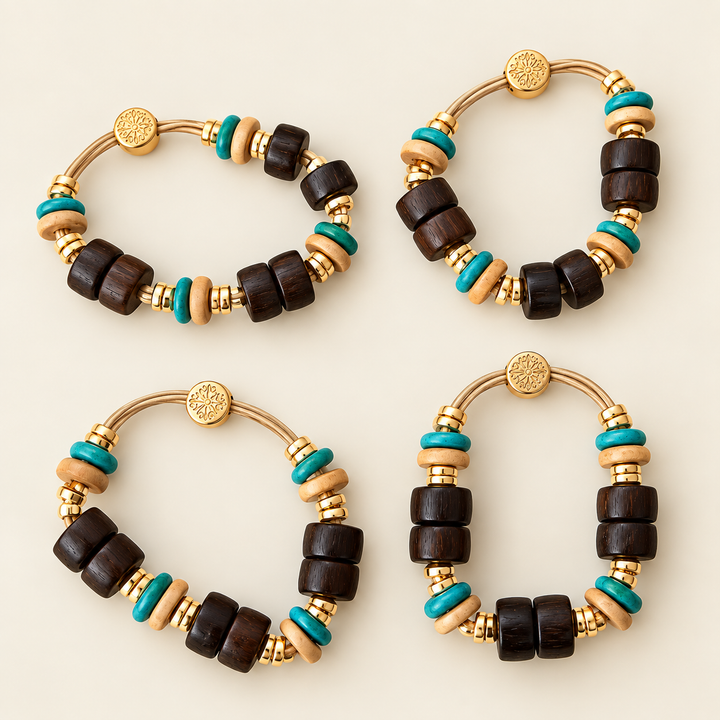 Wooden Hair Tie Set - Cream / Blue