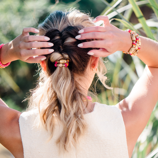 Bamboo Hair Tie Set - Hot Pink / Orange
