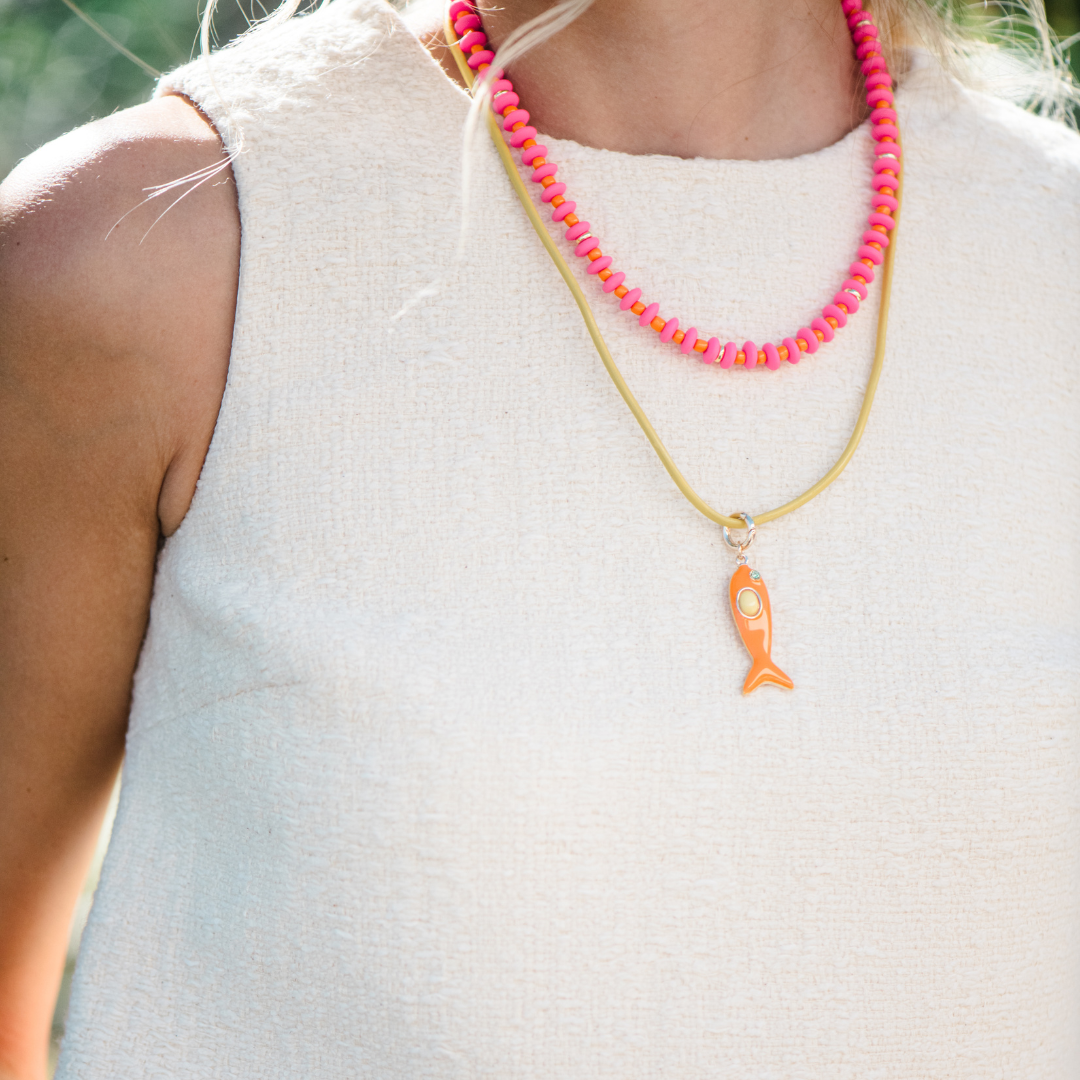 Leather Fish Necklace - Orange Fish