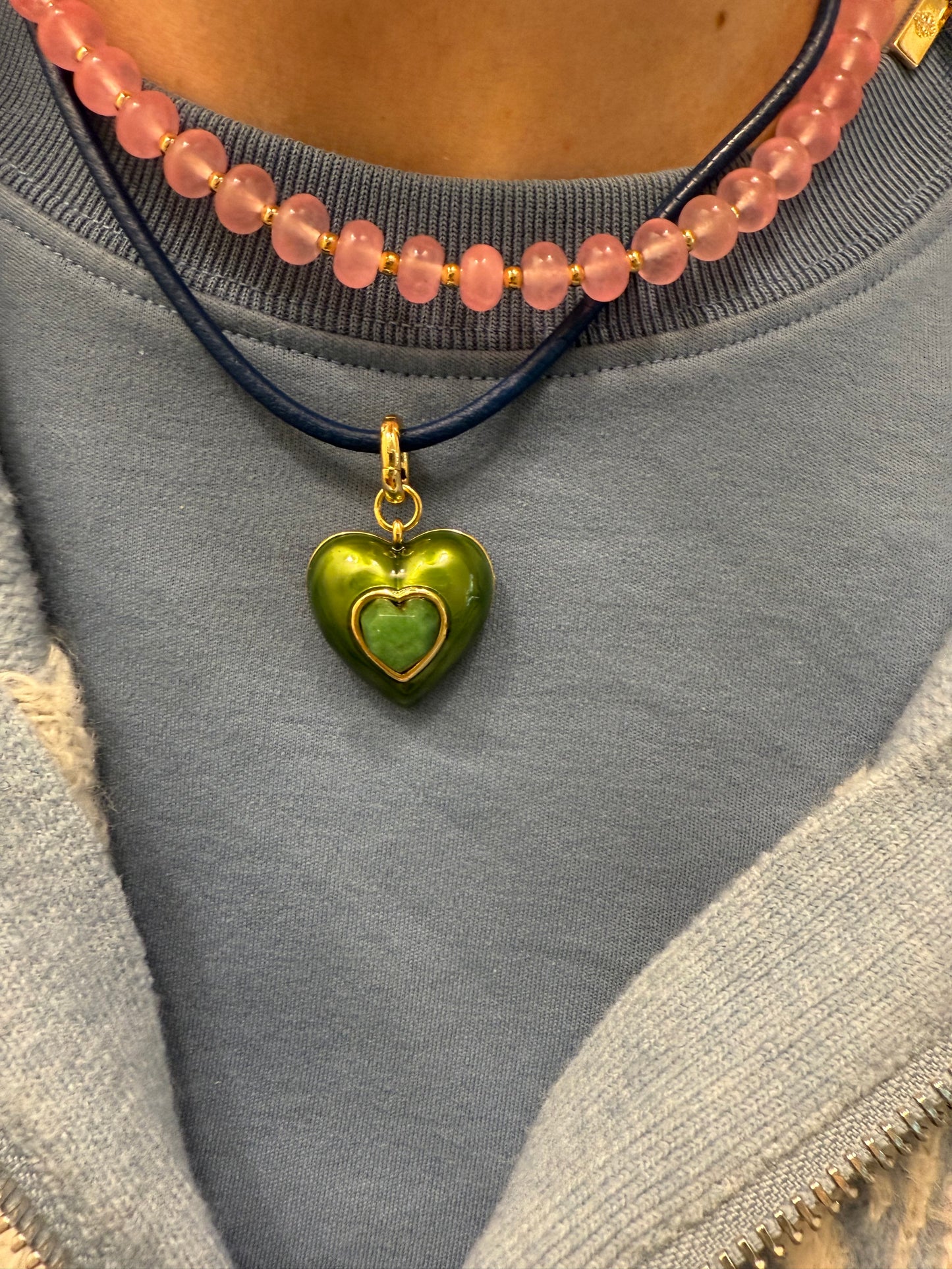 Heart Leather Cord Necklace - Navy
