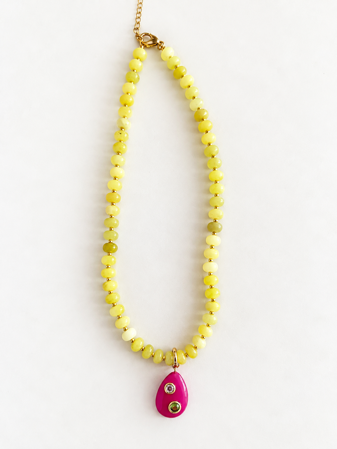 Beaded Drop Necklace - Chartreuse / Pink