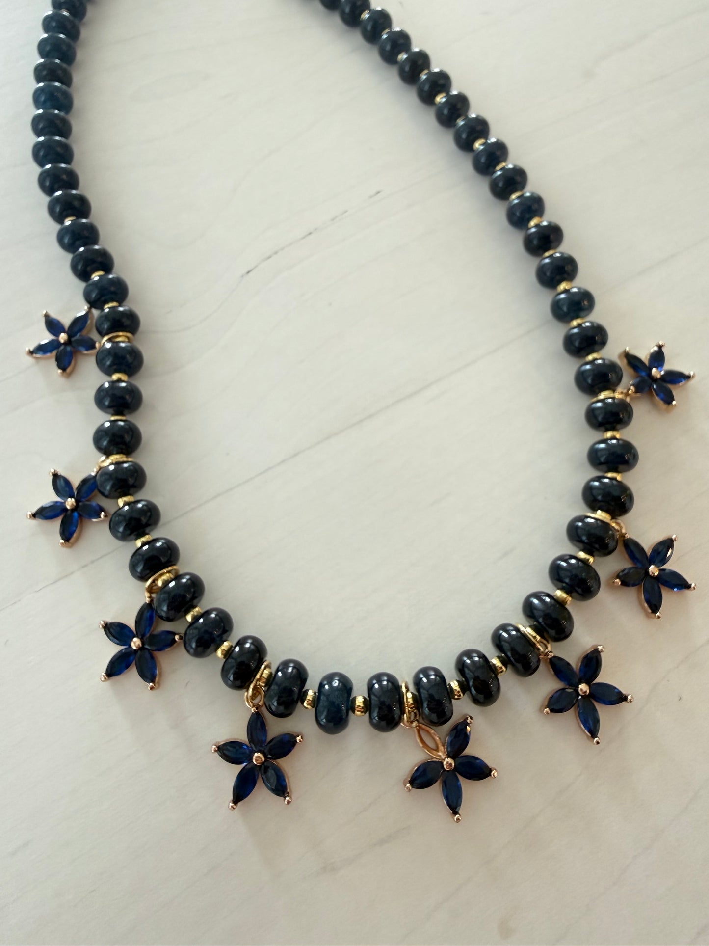 Beaded Bloom Necklace - Navy
