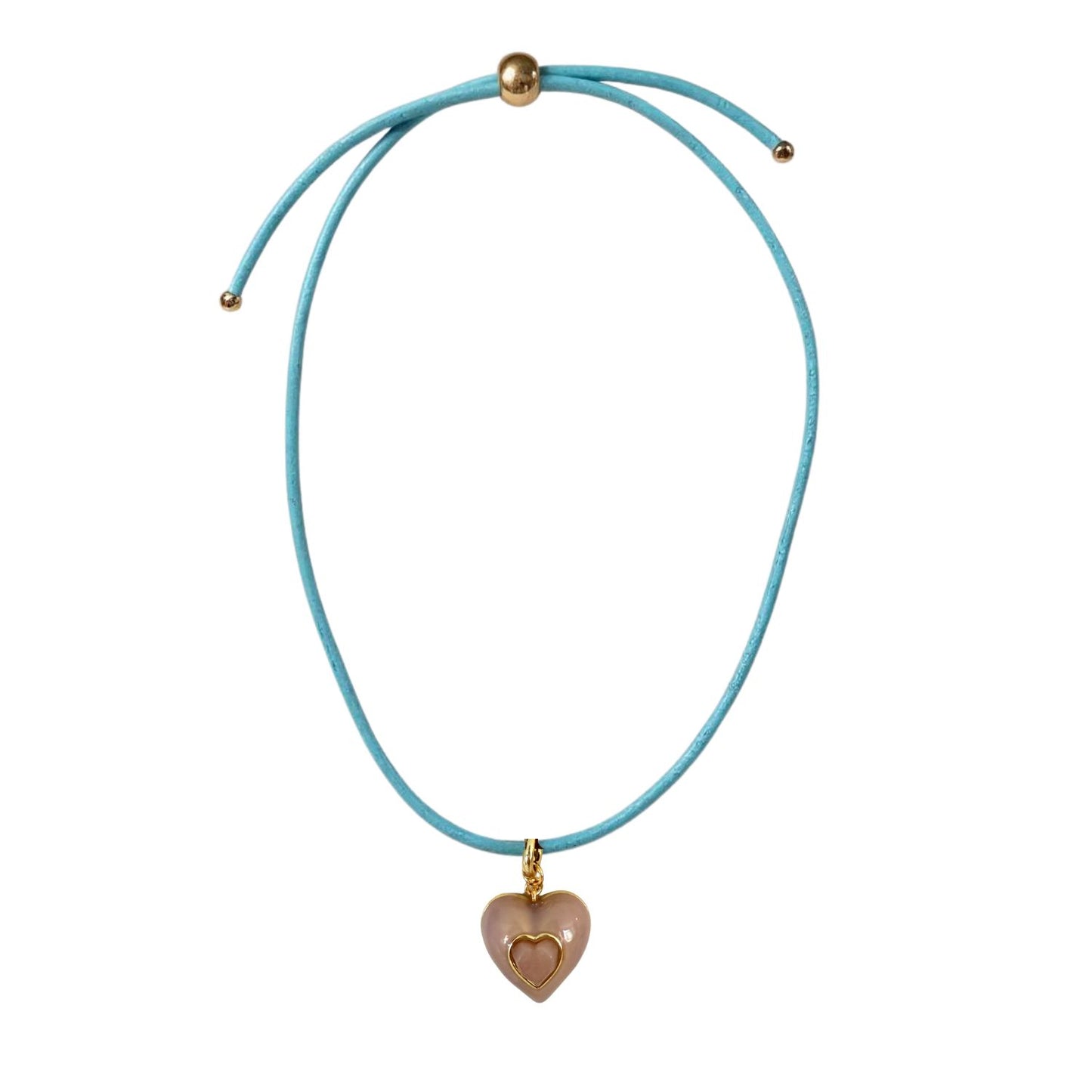 Heart Leather Cord Necklace - Powder Blue