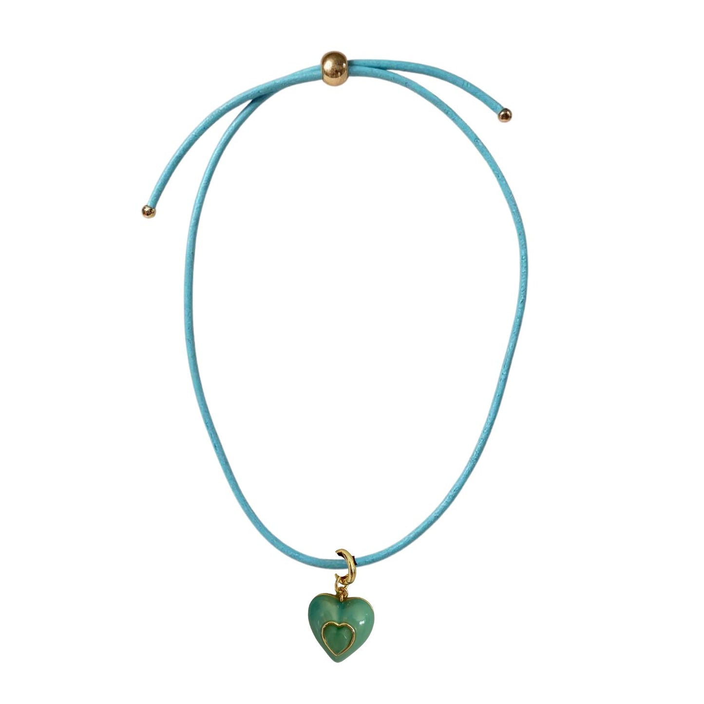 Heart Leather Cord Necklace - Powder Blue
