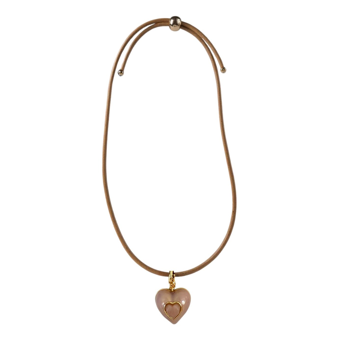 Heart Leather Cord Necklace - Tan