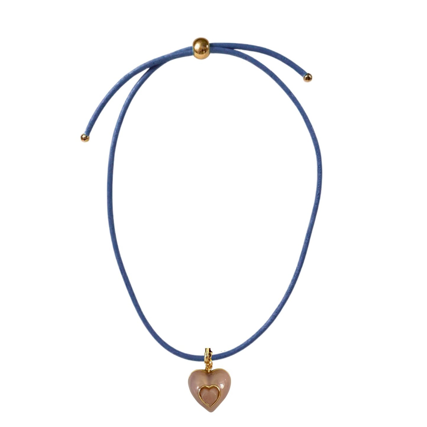 Heart Leather Cord Necklace - Navy