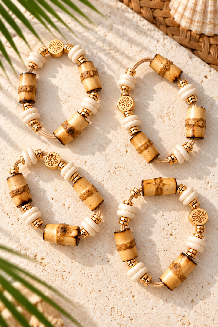 Coastal Bamboo Hair Tie Bracelet Set of 4 - Coconut