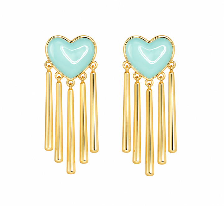 Heart Tassel Earring - Blue