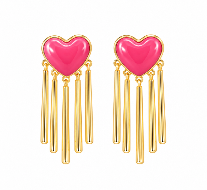 Heart Tassel Earring - Pink