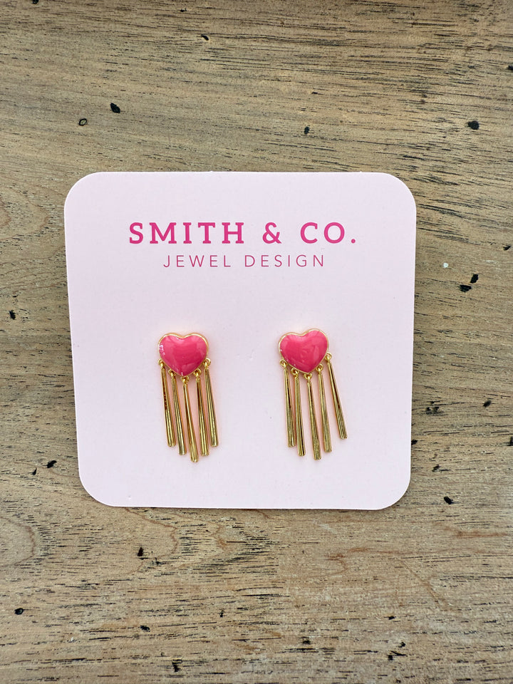 Heart Tassel Earring - Pink