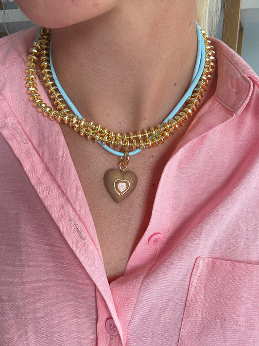 Heart Leather Cord Necklace - Red