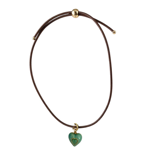 Heart Leather Cord Necklace - Brown