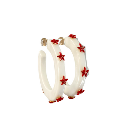 Starfish Jewel Hoop - White Dark Coral