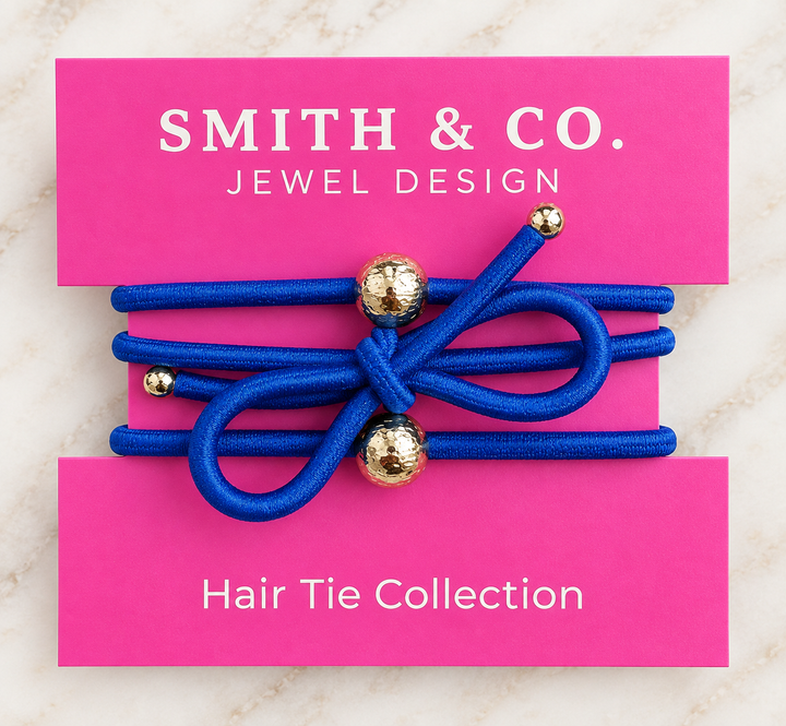 Ribbons &amp; Bows Hair Tie Set - Sapphire Blue