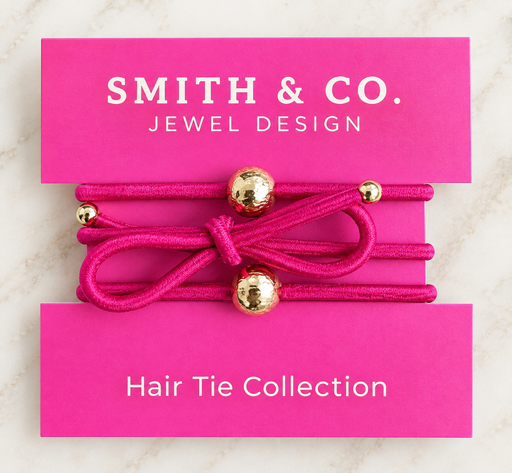 Ribbons &amp; Bows Hair Tie Set - Bright Pink