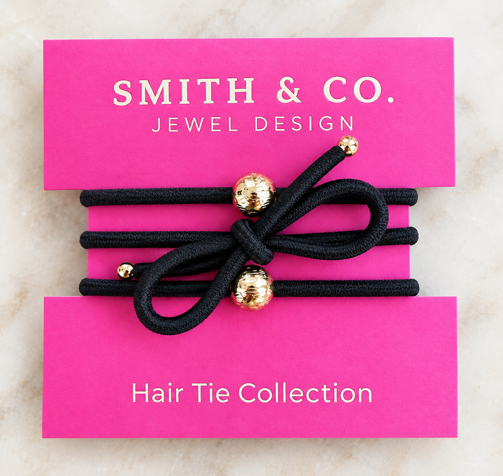 Ribbons &amp; Bows Hair Tie Set - Oynx Black