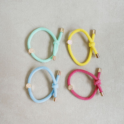 set of 4 bracelet hair tie set , yellow, mint, baby blue, magenta. 