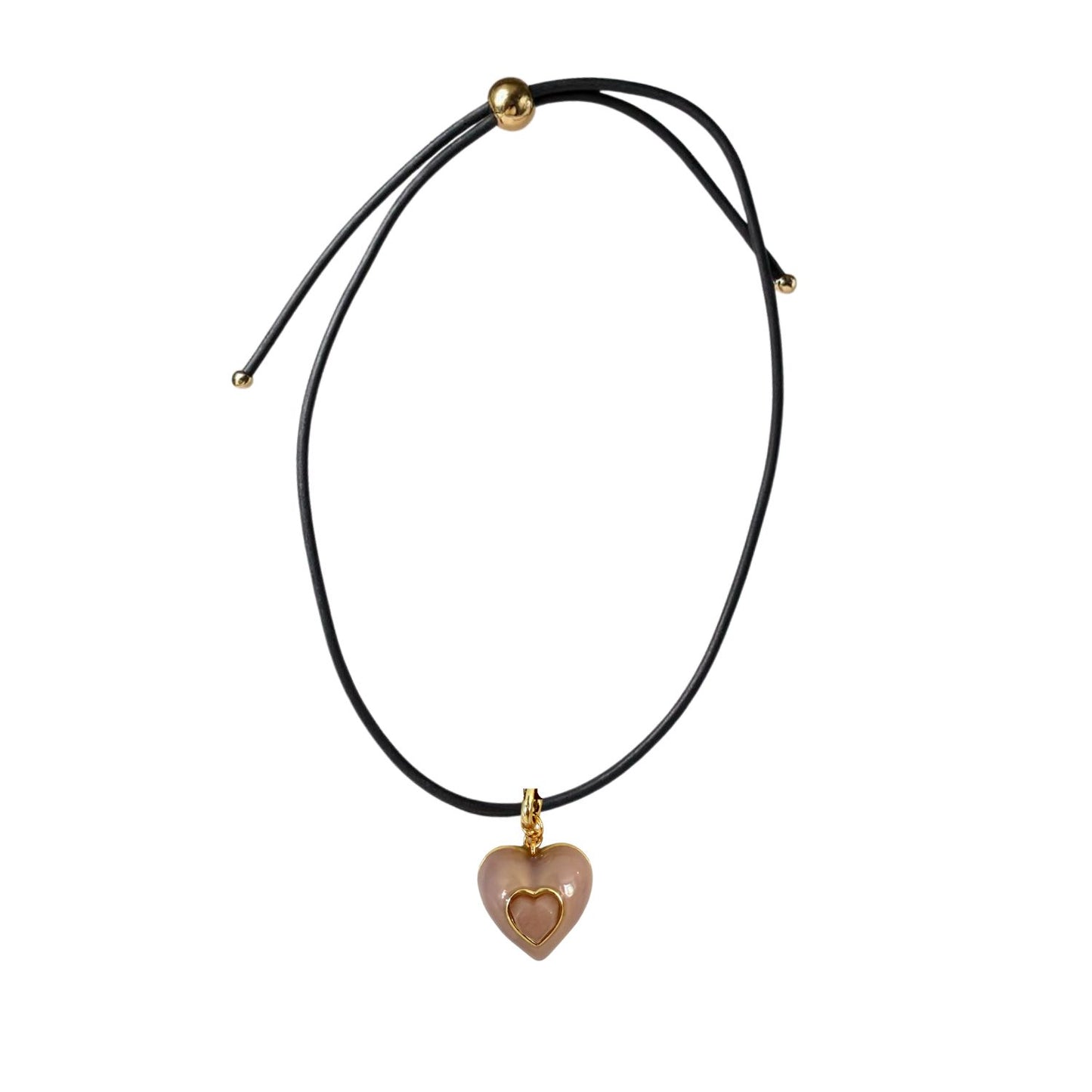Heart Leather Cord Necklace - Black