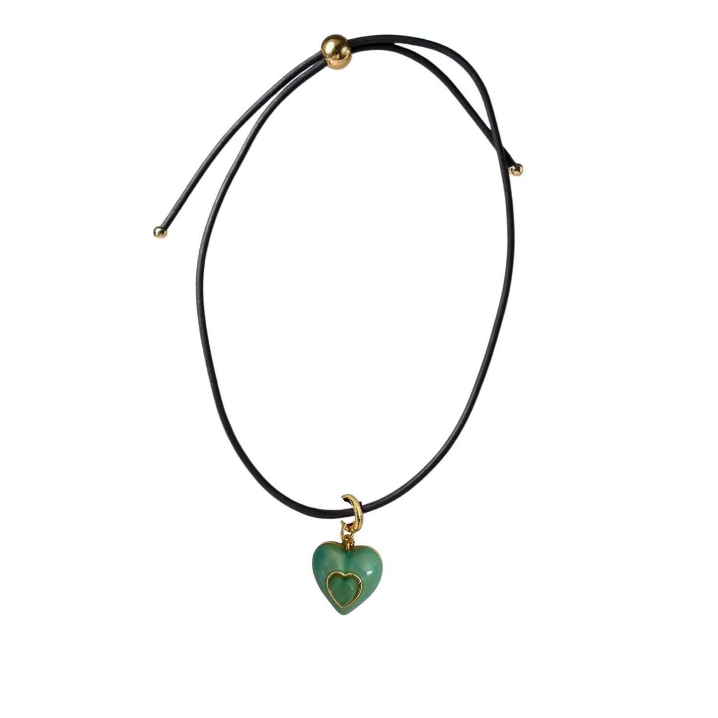 Heart Leather Cord Necklace - Black