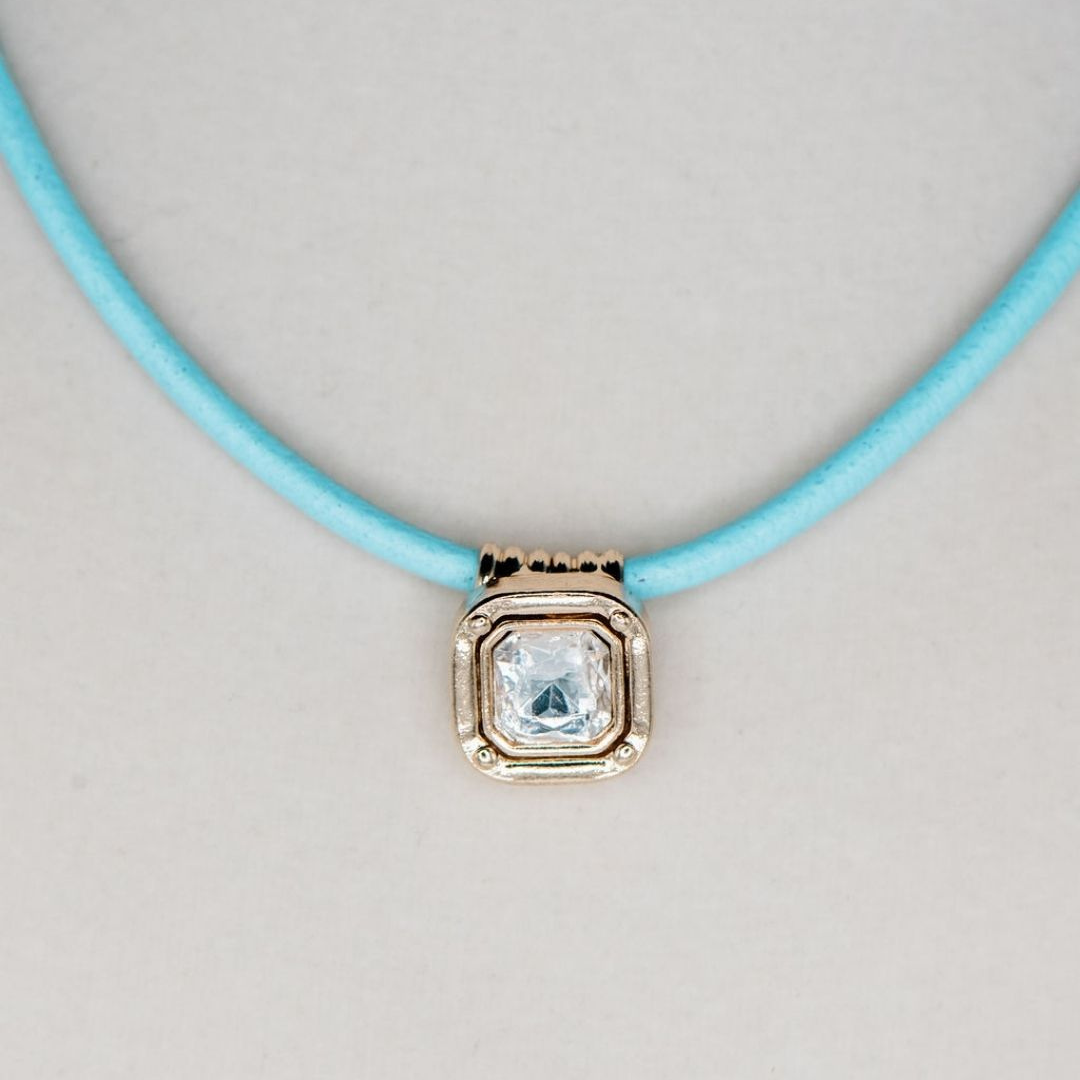 Gold Sparkle Necklace - Powder Blue