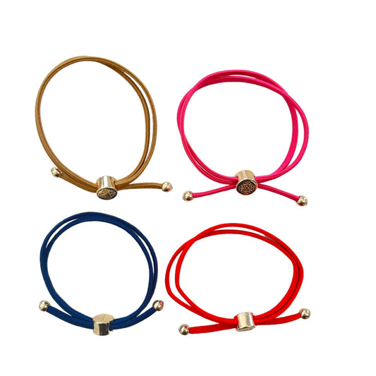 The Double stranded skinny poppy fall hair tie set comes in a set of four with shades of hot pink , brown, navy and red.