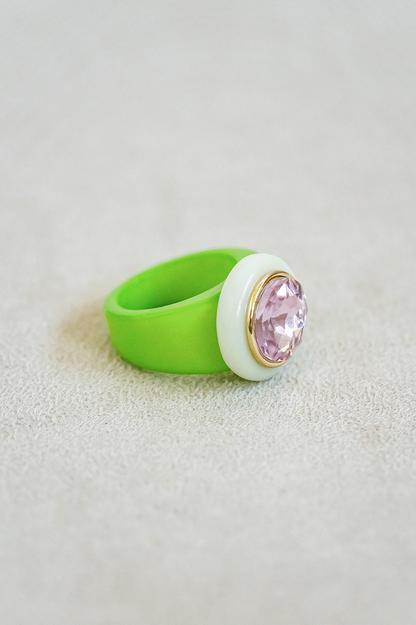 Pink and Green fun cocktail ring. Style 