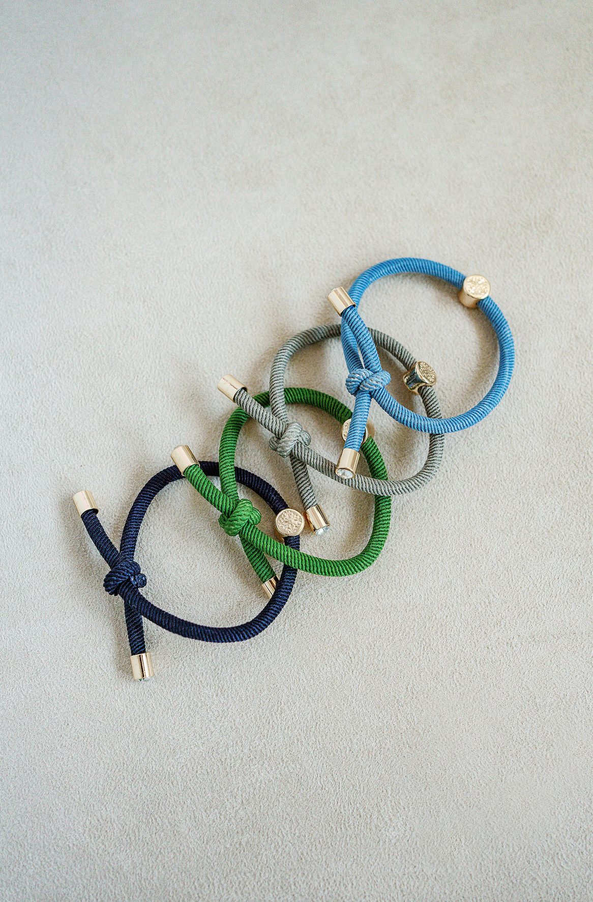 Hair Tie Set two in one bracelet hair tie. Set of 4 - Blue,navy,green,and grey.