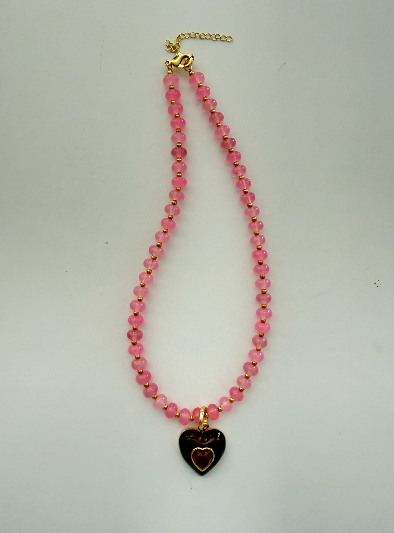 Sea Glass Heart Necklace - Pink/Brown