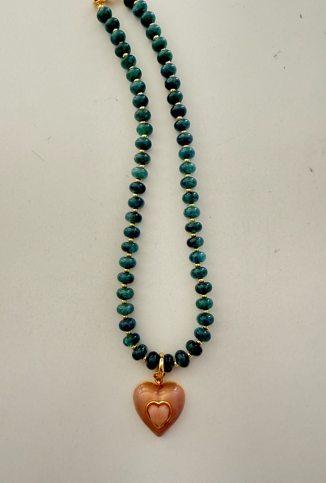 Sea Glass Heart Necklace - Blue/Rose