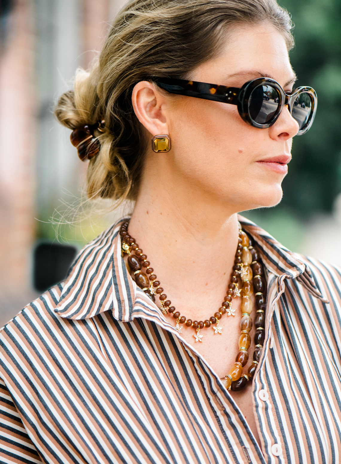 Beaded Bloom Necklace - Navy
