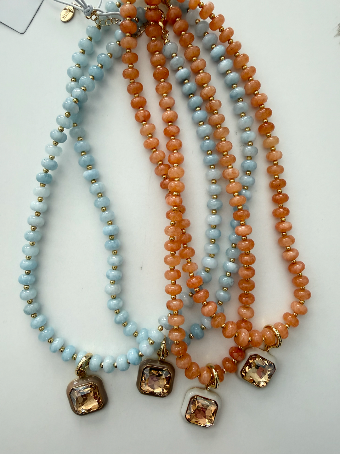 Harvest Pendant Beaded Necklace - Peach / Egret