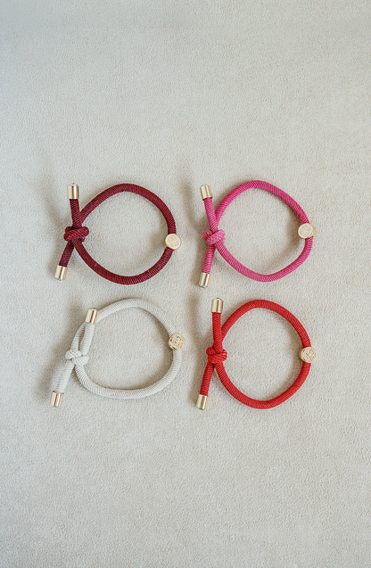 Original Hair Tie Set Valentine's Day bracelet hair tie set of four. Pink , Red , Dark Pink , Cream.