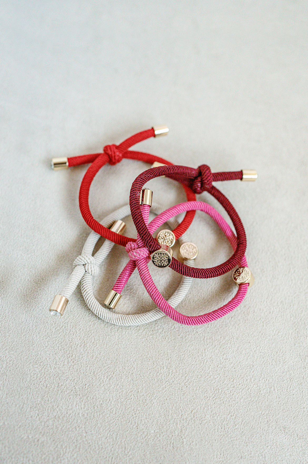 Original Hair Tie Set Valentine's Day bracelet hair tie set of four. Pink , Red , Dark Pink , Cream.