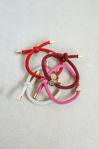 Original Hair Tie Set Valentine's Day bracelet hair tie set of four. Pink , Red , Dark Pink , Cream.