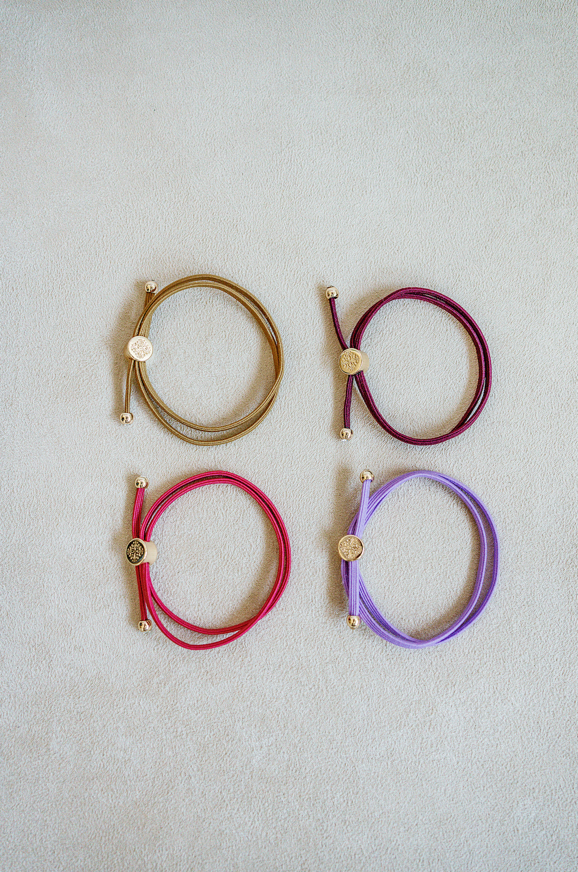 skinny  hair tie set valentine's color combination. Bracelet hair tie set sold as a set of four.