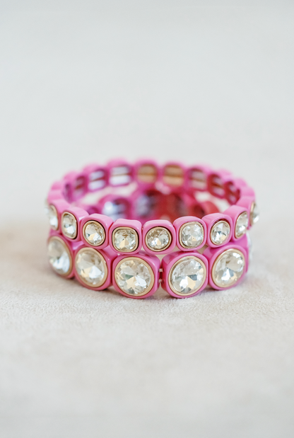 Round and Petite Stretch Bracelets in raspberry pink. Fun colorful bracelets to add to your bracelet stack!