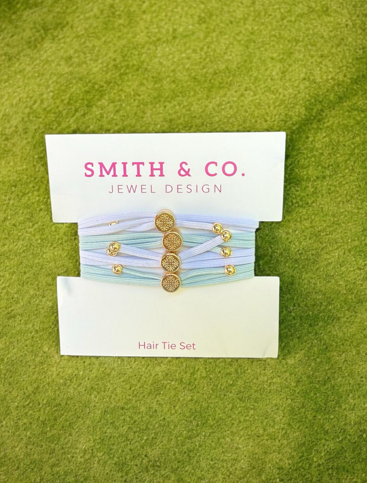 Skinny Hair Tie Set - Light Blue / White