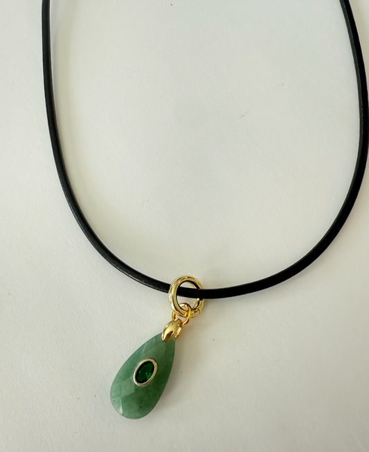 Smoky Teardrop Leather Necklace