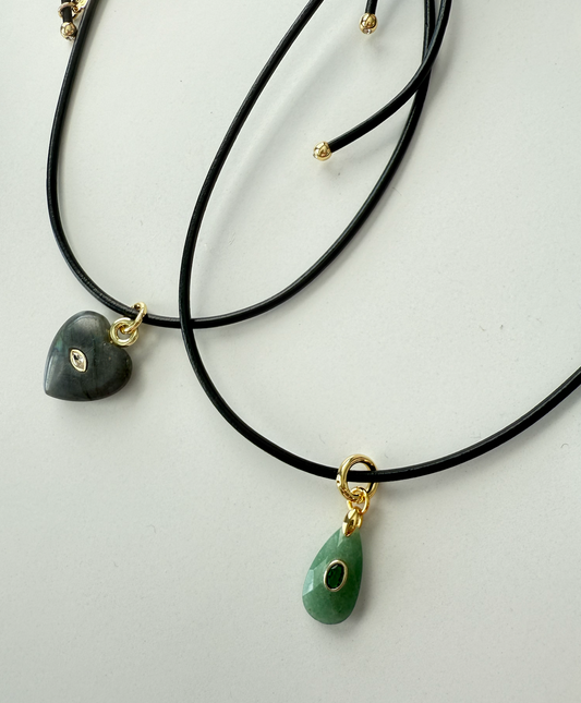 Smoky Teardrop Leather Necklace