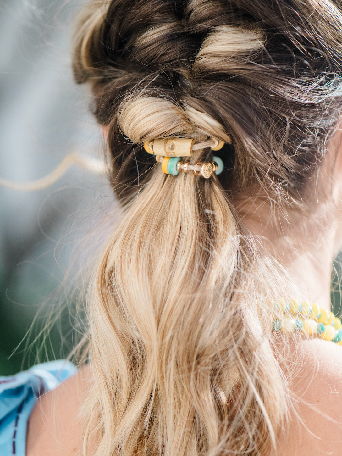 Bamboo Hair Tie Set - Turquoise / Yellow