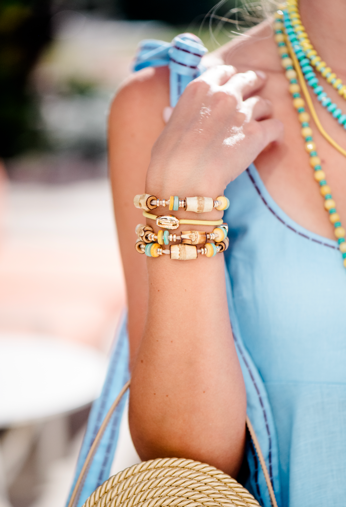 Bamboo Hair Tie Set - Turquoise / Yellow