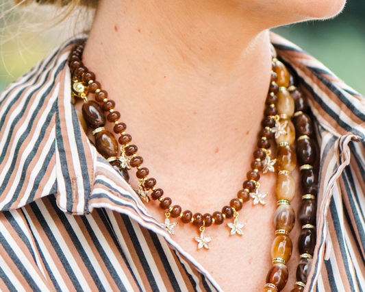Beaded Bloom Necklace - Brown