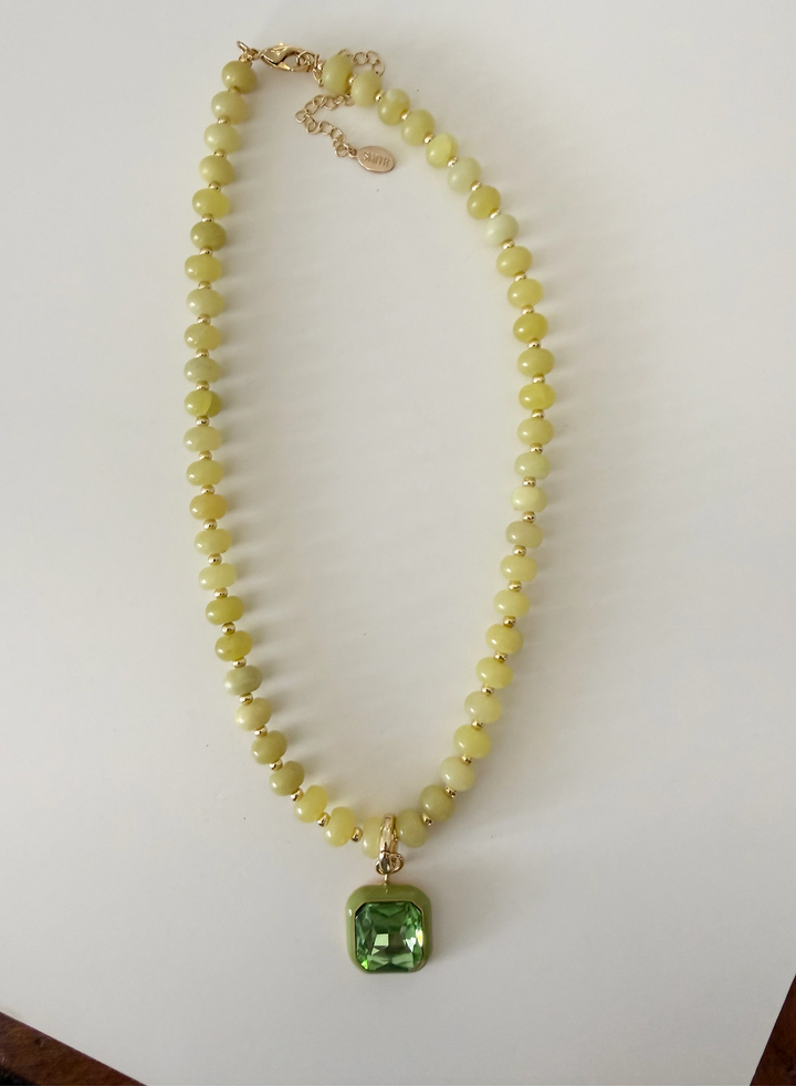 Harvest Pendant Beaded Necklace - Chartreuse