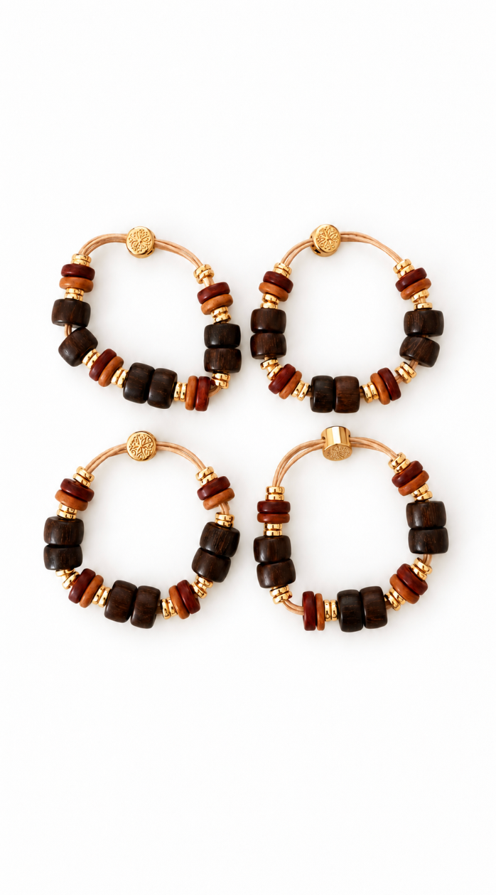 Wooden Hair Tie Bracelet Set of 4 - Brown