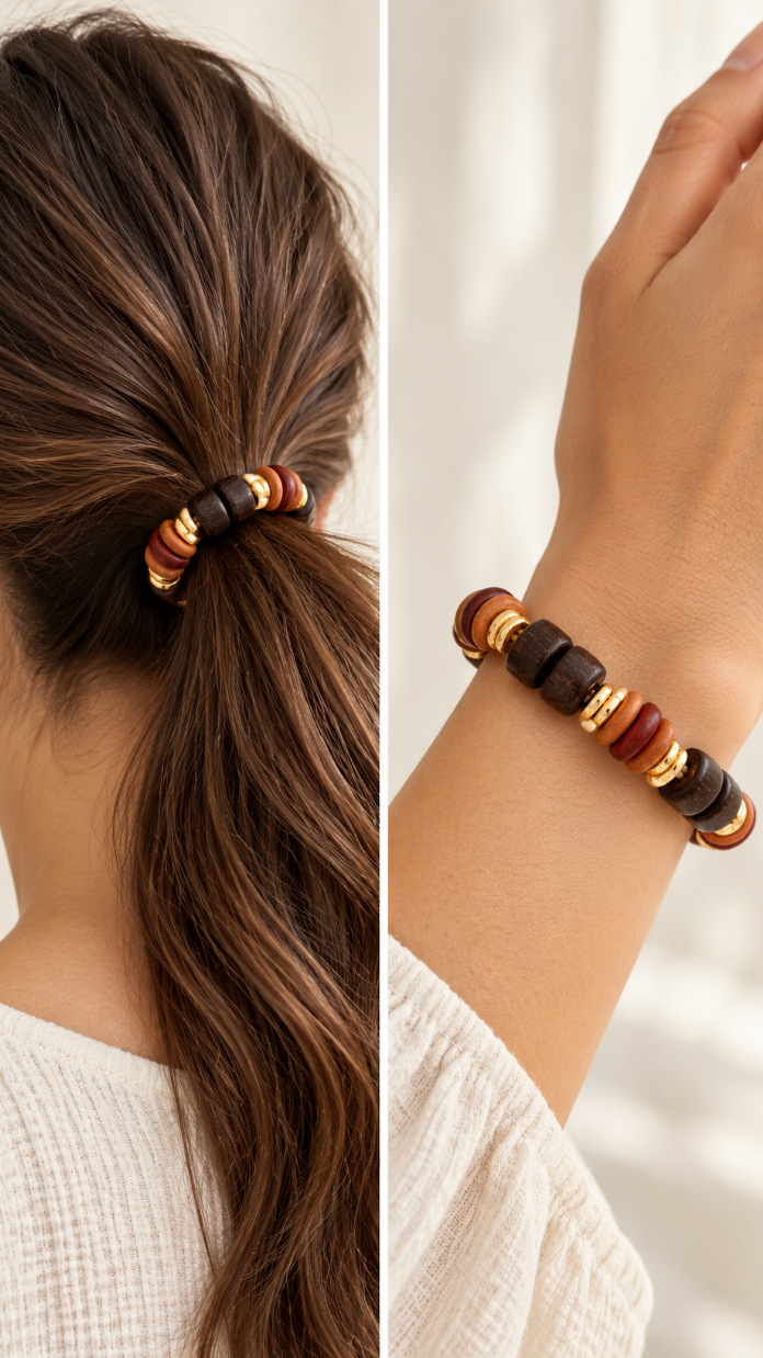 Wooden Hair Tie Bracelet Set of 4 - Brown