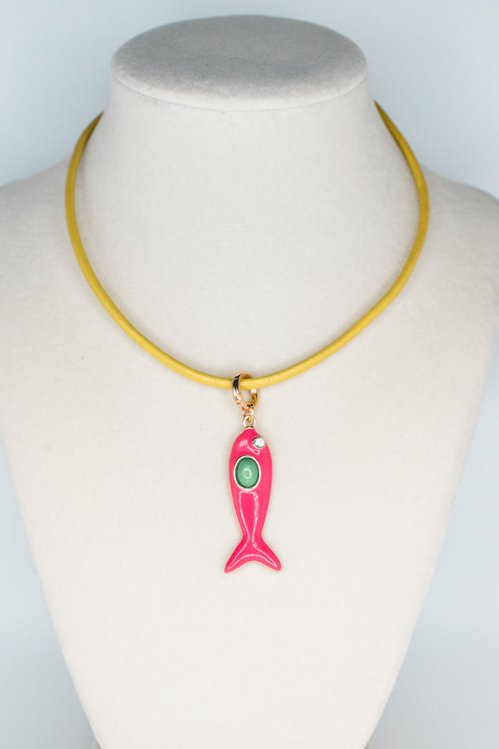 Leather Fish Necklace - Pink Fish